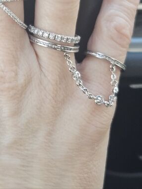 Henri Bendel Silver Luxe Uptown Twin Linked Chain Ring with Pavé Accents